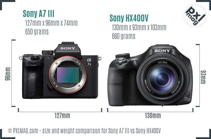 Sony A7 III vs Sony HX400V size comparison