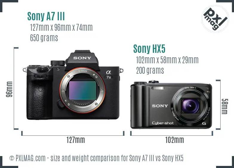 Sony A7 III vs Sony HX5 size comparison
