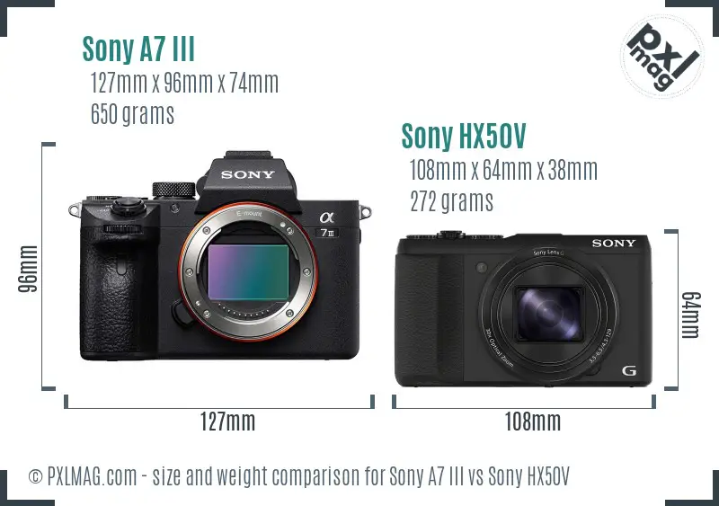 Sony A7 III vs Sony HX50V size comparison