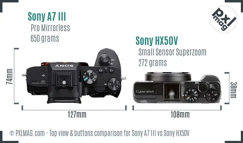 Sony A7 III vs Sony HX50V top view buttons comparison