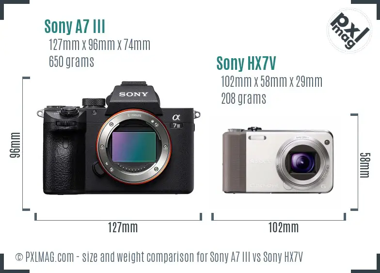 Sony A7 III vs Sony HX7V size comparison