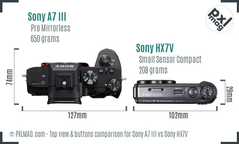 Sony A7 III vs Sony HX7V top view buttons comparison