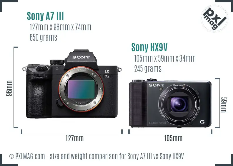 Sony A7 III vs Sony HX9V size comparison