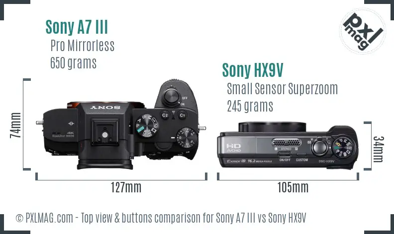 Sony A7 III vs Sony HX9V top view buttons comparison