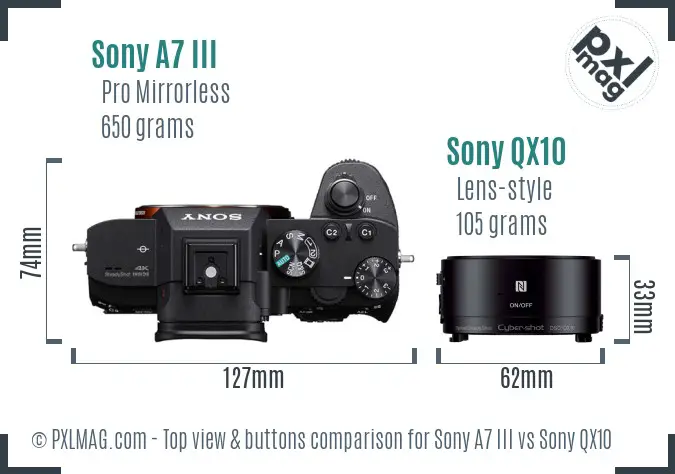 Sony A7 III vs Sony QX10 top view buttons comparison