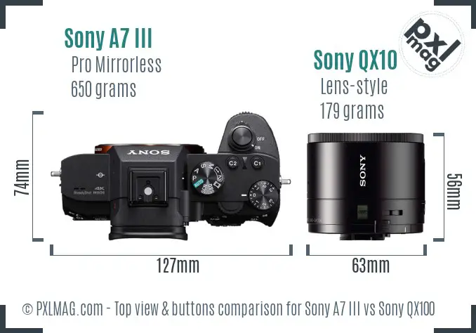 Sony A7 III vs Sony QX100 top view buttons comparison