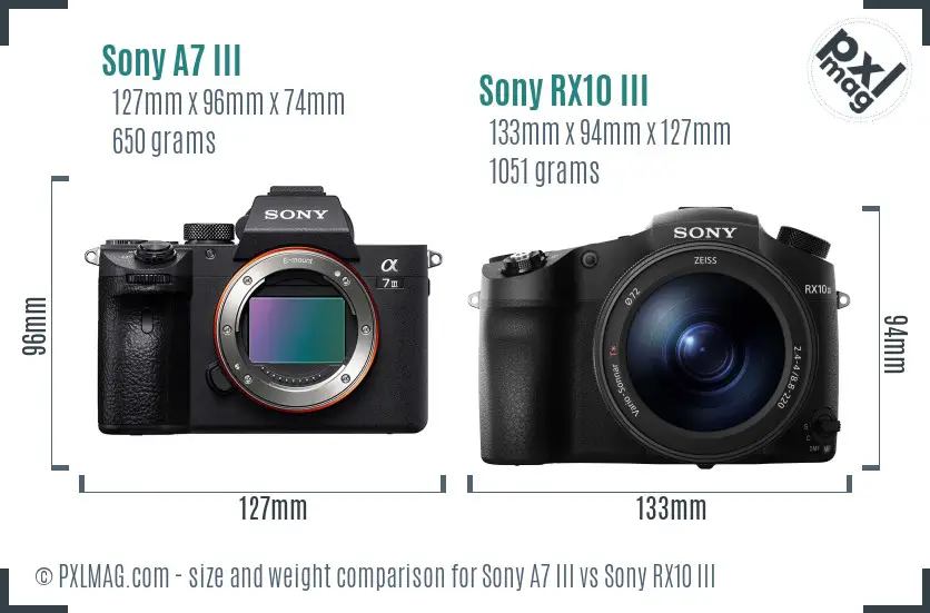 Sony A7 III vs Sony RX10 III size comparison