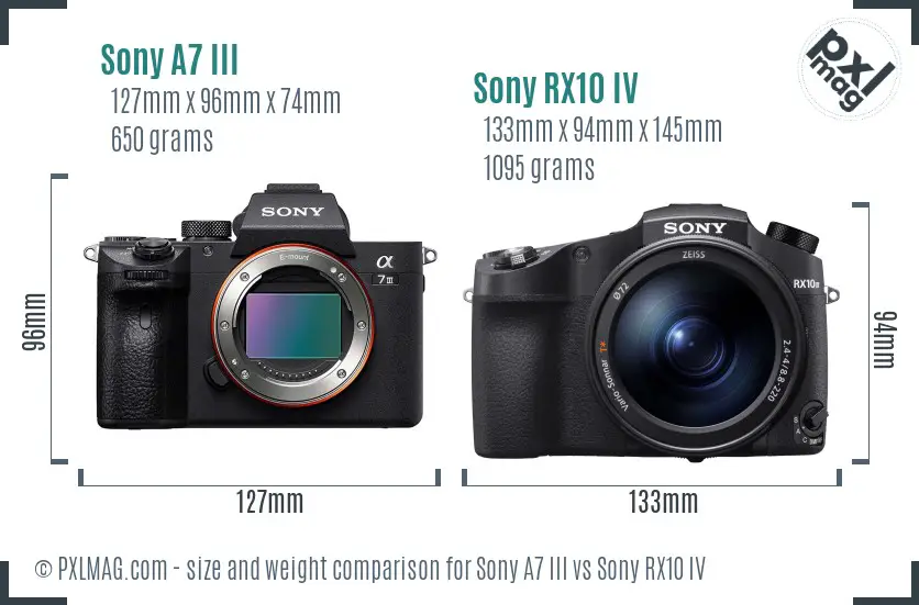 Sony A7 III vs Sony RX10 IV size comparison