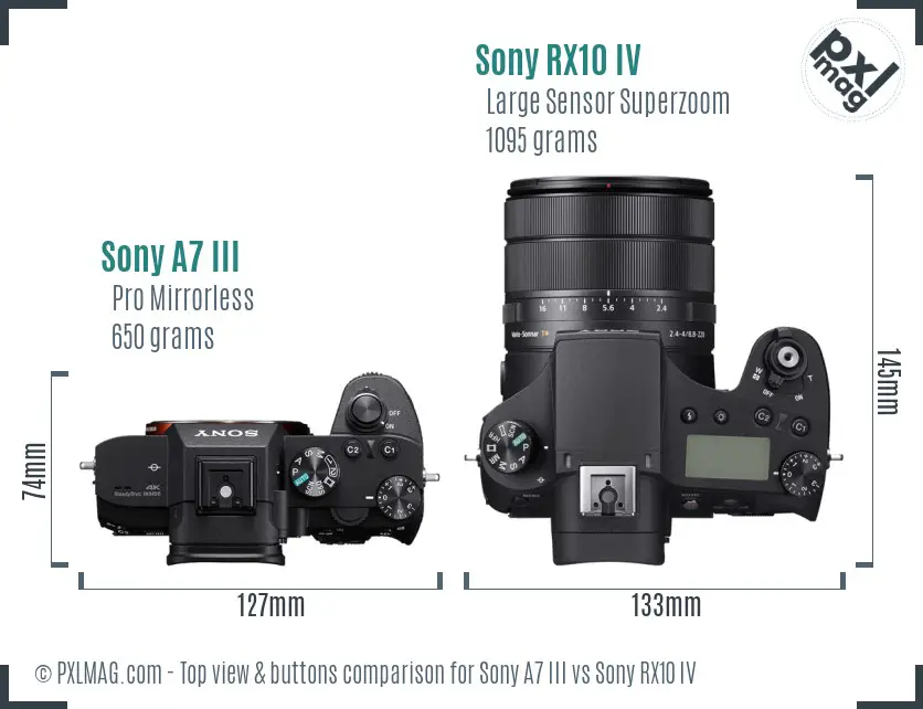 Sony A7 III vs Sony RX10 IV top view buttons comparison