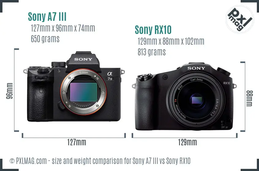 Sony A7 III vs Sony RX10 size comparison