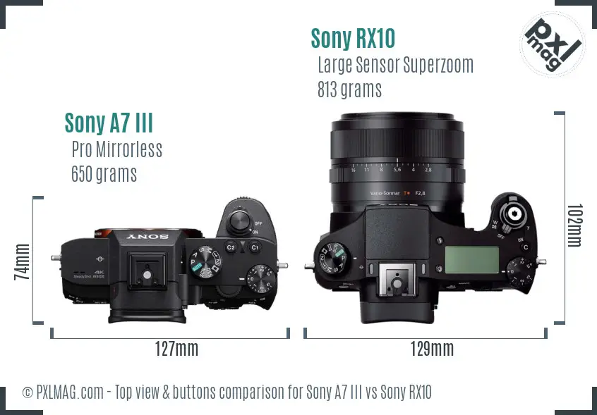 Sony A7 III vs Sony RX10 top view buttons comparison