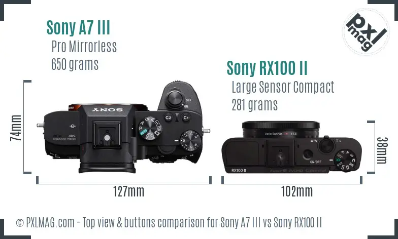 Sony A7 III vs Sony RX100 II top view buttons comparison
