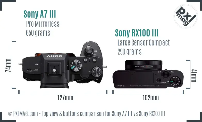 Sony A7 III vs Sony RX100 III top view buttons comparison