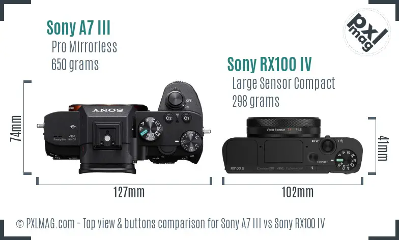 Sony A7 III vs Sony RX100 IV top view buttons comparison