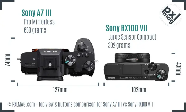 Sony A7 III vs Sony RX100 VII top view buttons comparison