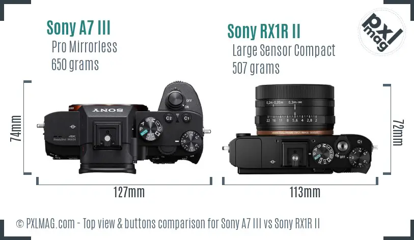 Sony A7 III vs Sony RX1R II top view buttons comparison