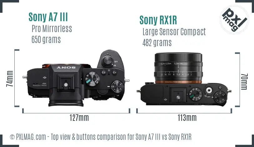 Sony A7 III vs Sony RX1R top view buttons comparison