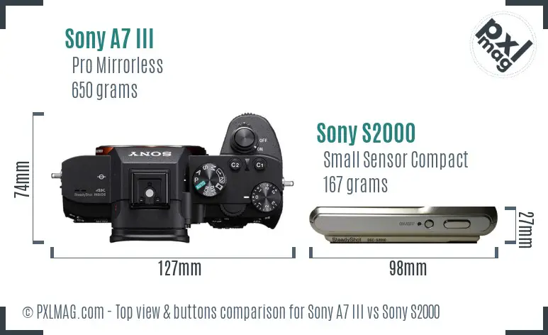 Sony A7 III vs Sony S2000 top view buttons comparison