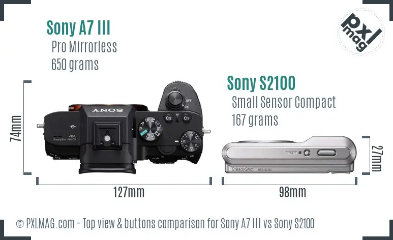 Sony A7 III vs Sony S2100 top view buttons comparison