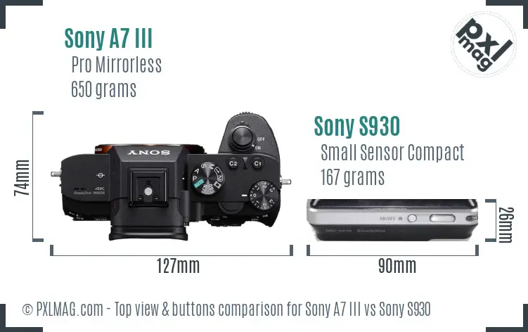 Sony A7 III vs Sony S930 top view buttons comparison