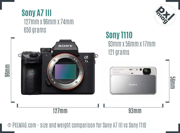 Sony A7 III vs Sony T110 size comparison