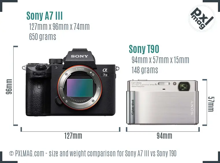 Sony A7 III vs Sony T90 size comparison
