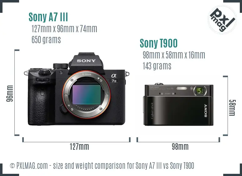 Sony A7 III vs Sony T900 size comparison
