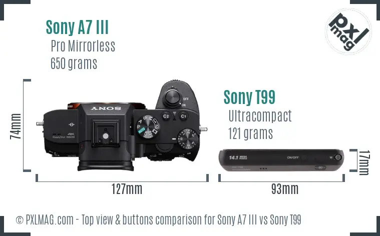 Sony A7 III vs Sony T99 top view buttons comparison