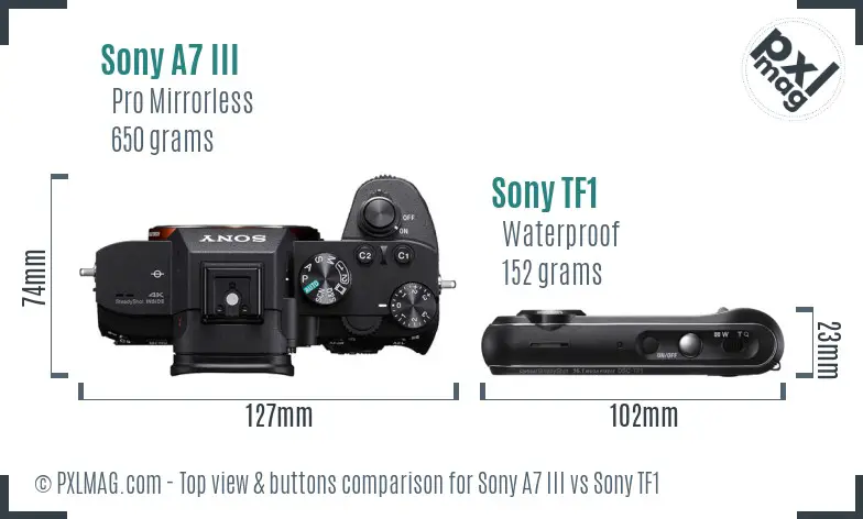 Sony A7 III vs Sony TF1 top view buttons comparison