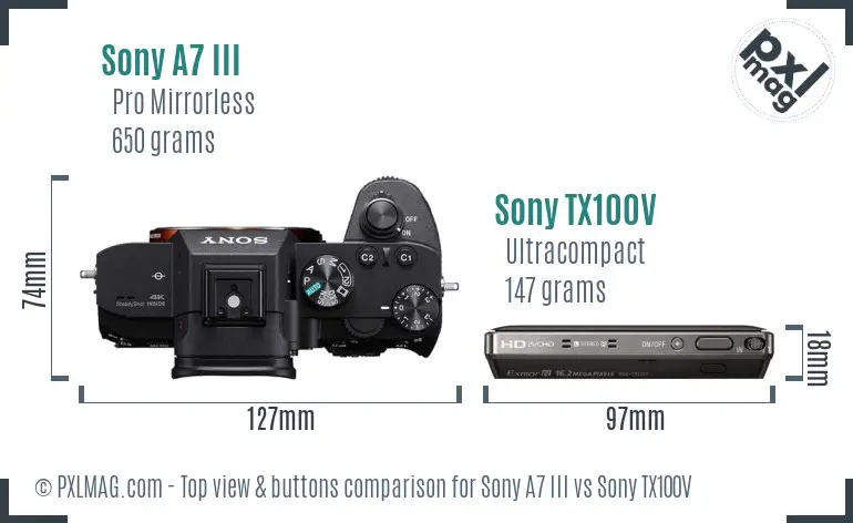 Sony A7 III vs Sony TX100V top view buttons comparison
