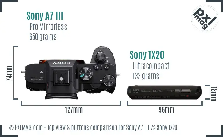 Sony A7 III vs Sony TX20 top view buttons comparison