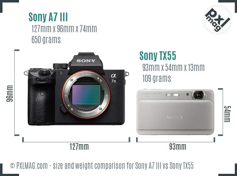 Sony A7 III vs Sony TX55 size comparison