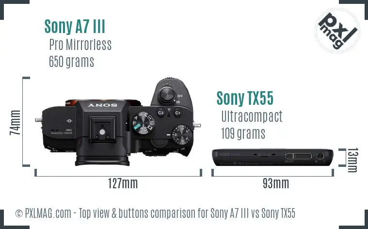 Sony A7 III vs Sony TX55 top view buttons comparison