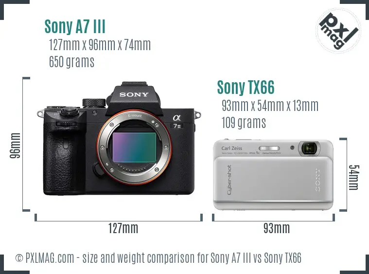 Sony A7 III vs Sony TX66 size comparison