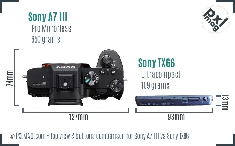 Sony A7 III vs Sony TX66 top view buttons comparison