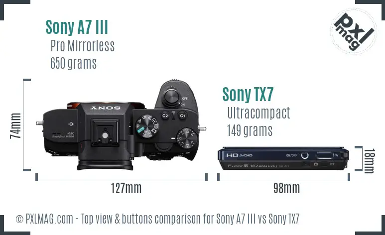 Sony A7 III vs Sony TX7 top view buttons comparison