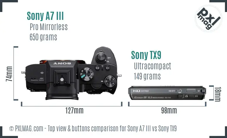 Sony A7 III vs Sony TX9 top view buttons comparison