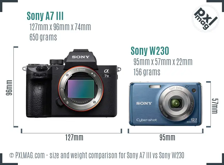 Sony A7 III vs Sony W230 size comparison