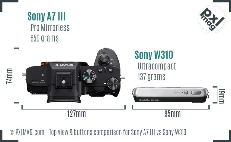Sony A7 III vs Sony W310 top view buttons comparison