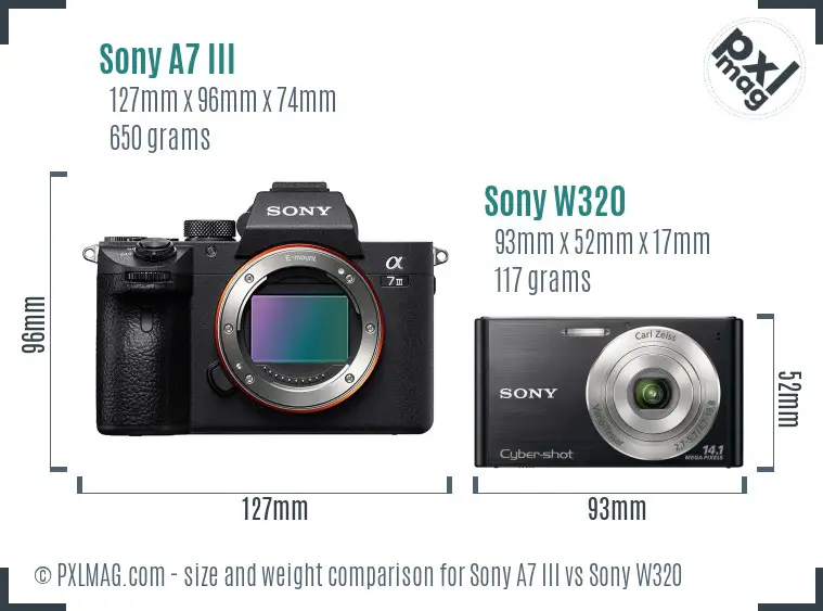 Sony A7 III vs Sony W320 size comparison