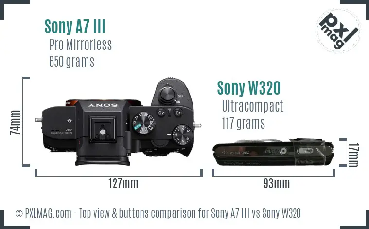 Sony A7 III vs Sony W320 top view buttons comparison