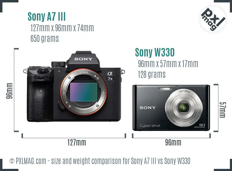 Sony A7 III vs Sony W330 size comparison