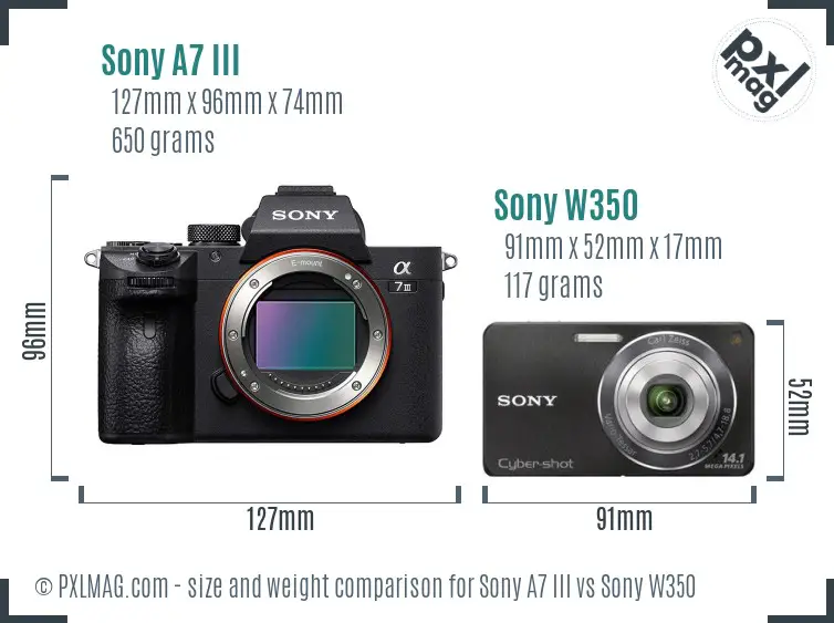 Sony A7 III vs Sony W350 size comparison