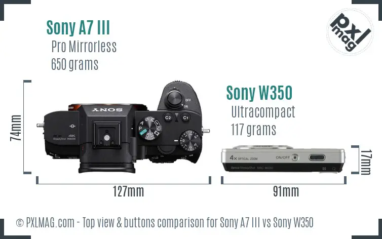 Sony A7 III vs Sony W350 top view buttons comparison