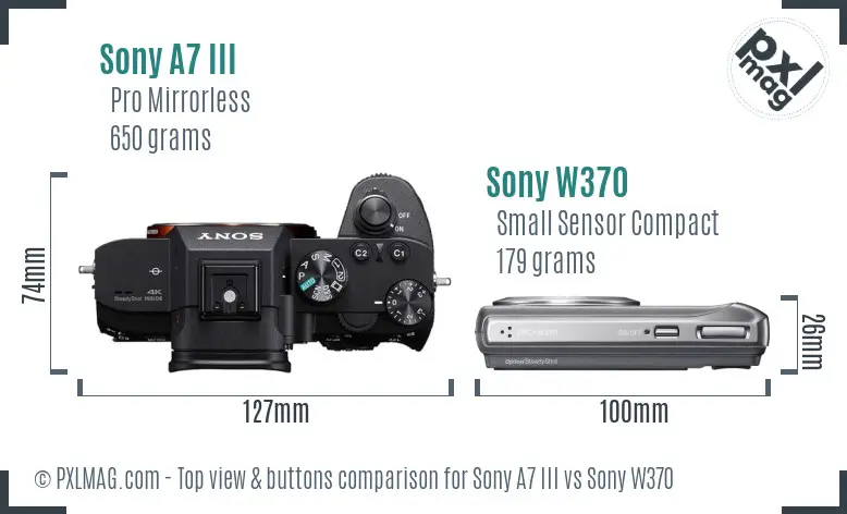 Sony A7 III vs Sony W370 top view buttons comparison