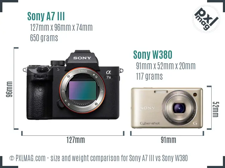 Sony A7 III vs Sony W380 size comparison