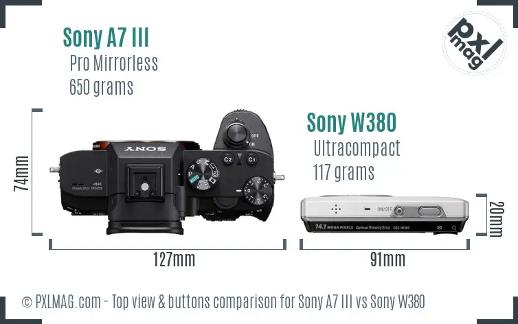 Sony A7 III vs Sony W380 top view buttons comparison