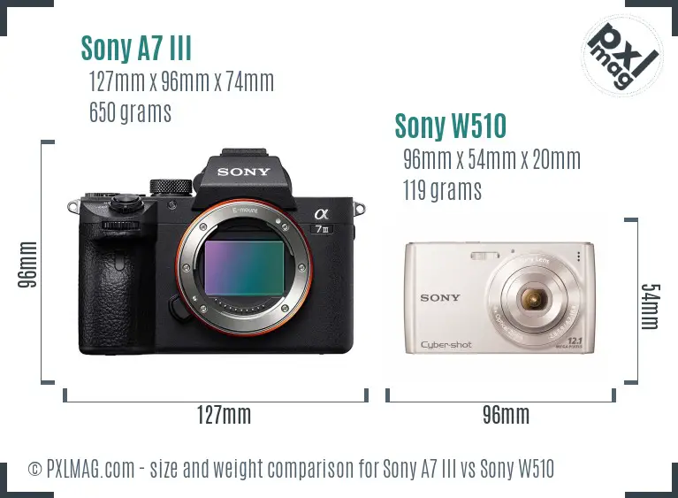 Sony A7 III vs Sony W510 size comparison