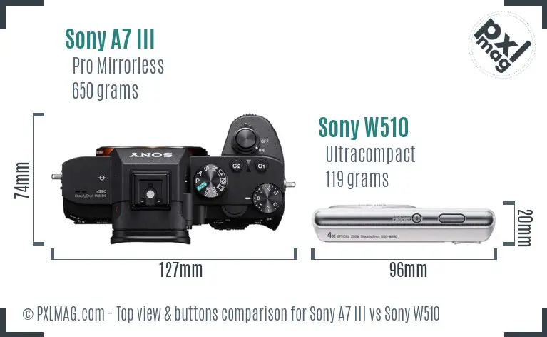 Sony A7 III vs Sony W510 top view buttons comparison