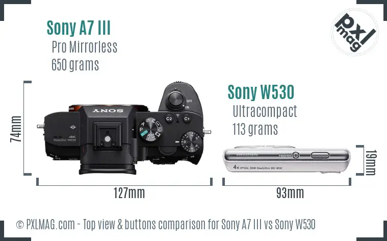 Sony A7 III vs Sony W530 top view buttons comparison